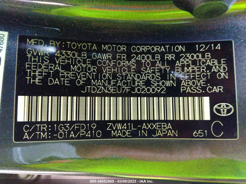 JTDZN3EU7FJ020092 2015 Toyota Prius V Three