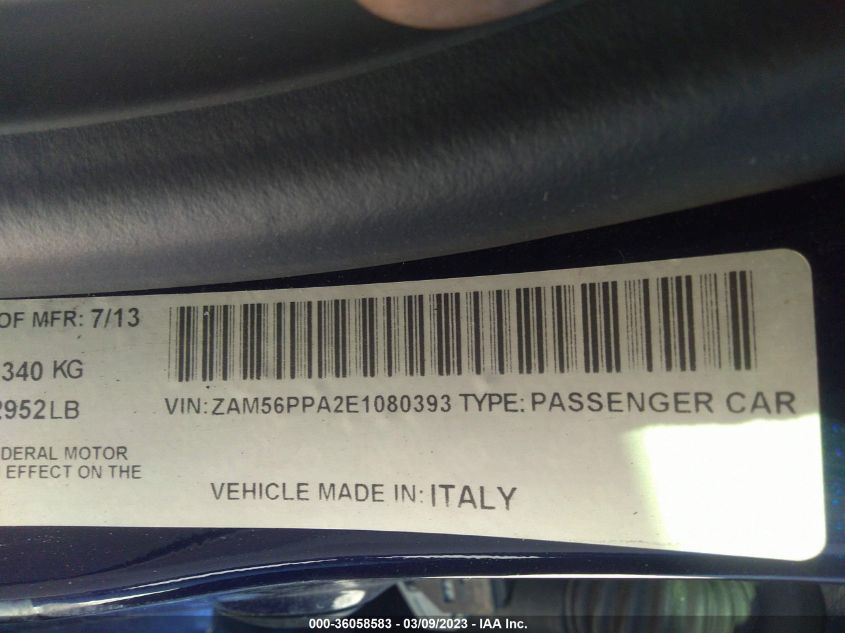 2014 Maserati Quattroporte Gts VIN: ZAM56PPA2E1080393 Lot: 36058583