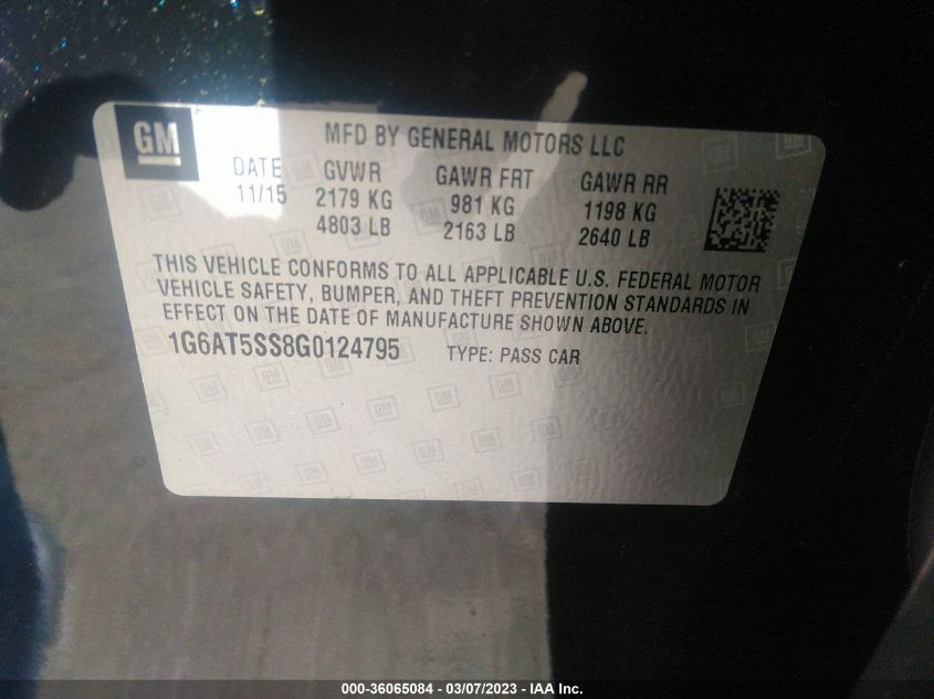 2016 Cadillac Cts Premium Collection VIN: 1G6AT5SS8G0124795 Lot: 36065084