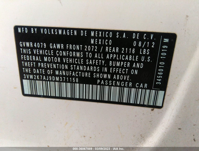 3VW2K7AJ9DM371158
