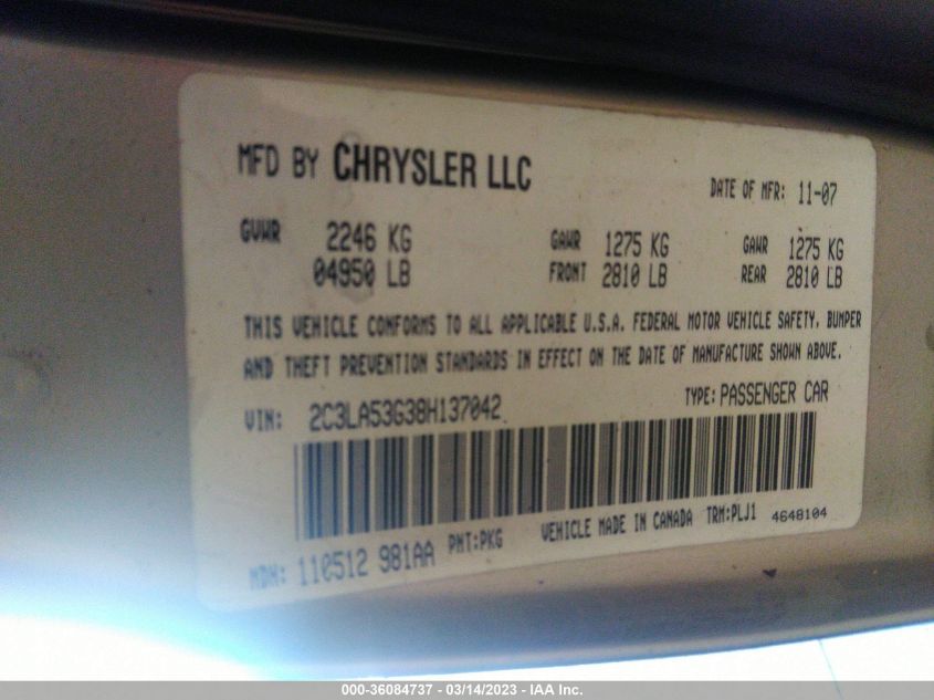 2C3LA53G38H137042 2008 Chrysler 300 Touring