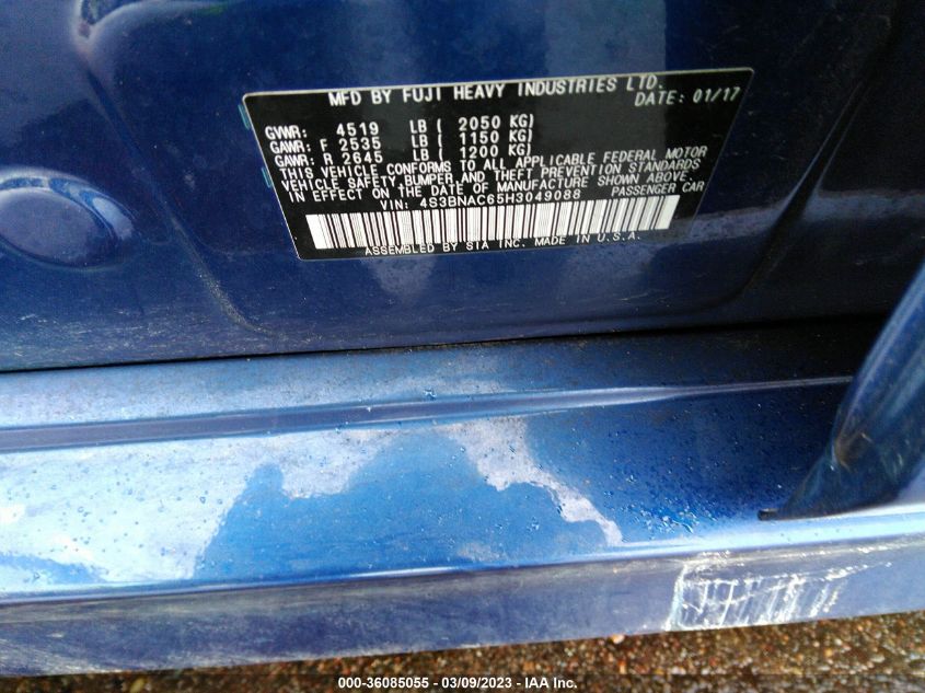 2017 Subaru Legacy Premium VIN: 4S3BNAC65H3049088 Lot: 36085055