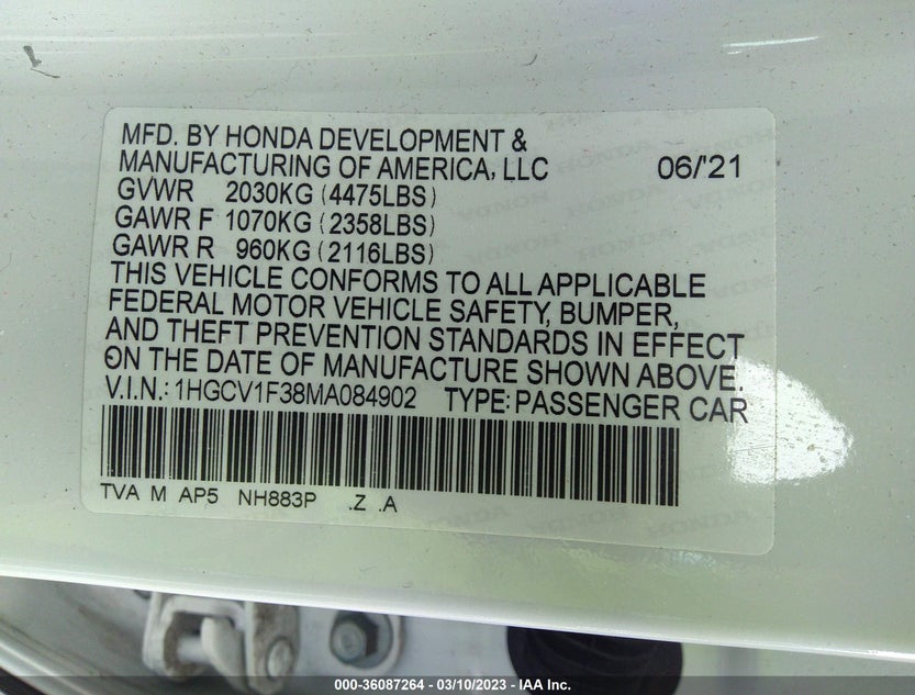 1HGCV1F38MA084902