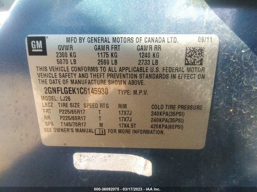 2GNFLGEK1C6145930 2012 Chevrolet Equinox Ltz