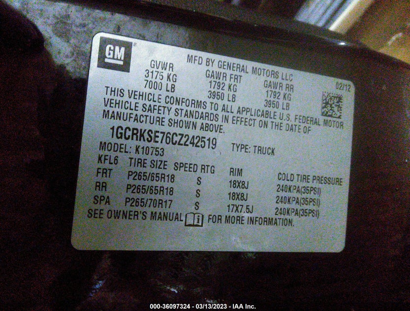 1GCRKSE76CZ242519