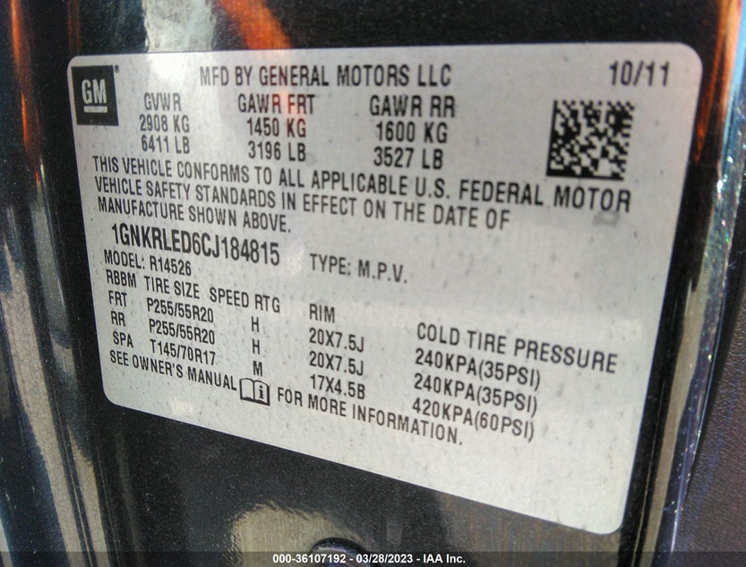 1GNKRLED6CJ184815