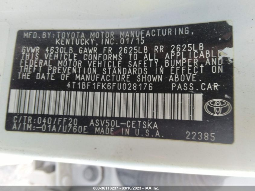 4T1BF1FK6FU028176 2015 Toyota Camry Se