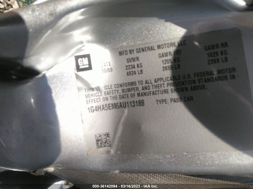 2010 Buick Lucerne Cx VIN: 1G4HA5EM6AU113188 Lot: 36142094