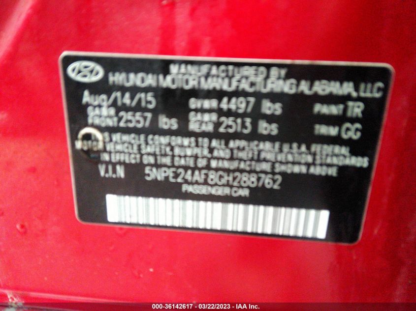 5NPE24AF8GH288762 2016 Hyundai Sonata Se