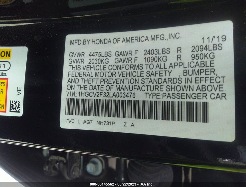 1HGCV2F32LA003476