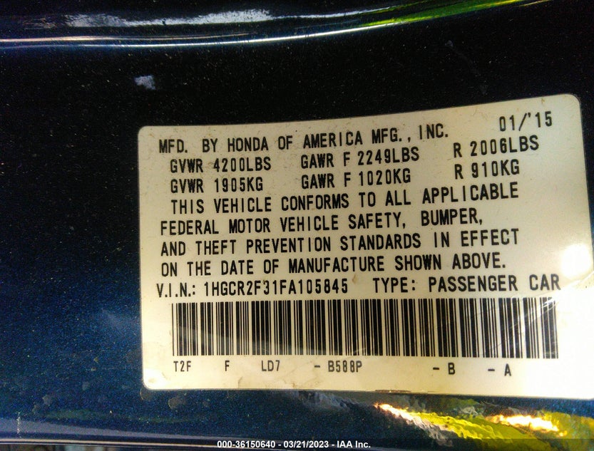 1HGCR2F31FA105845