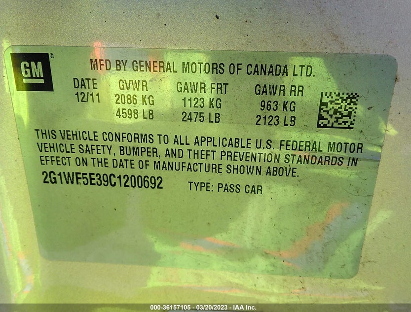2G1WF5E39C1200692
