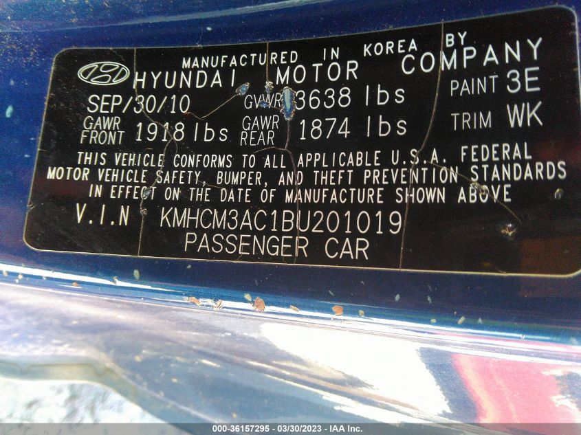 2011 Hyundai Accent Gl VIN: KMHCM3AC1BU201019 Lot: 36157295