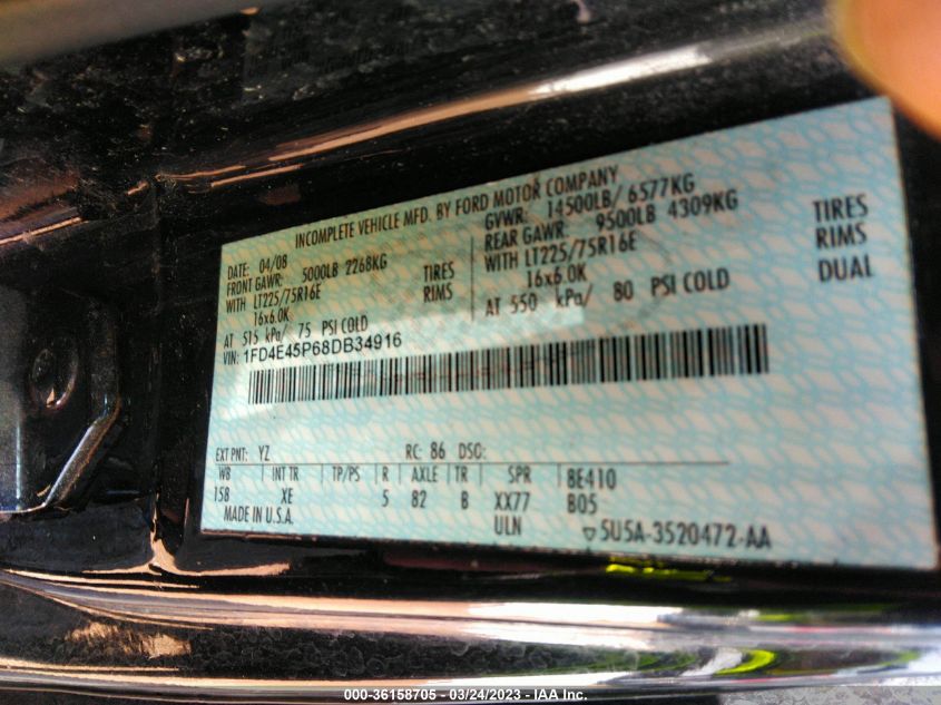 2008 Ford E-450 Cutaway VIN: 1FD4E45P68DB34916 Lot: 36158705