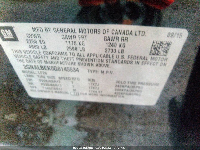 2GNALBEK0G6145534 2016 Chevrolet Equinox Ls