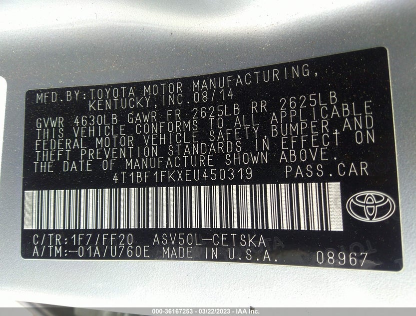 4T1BF1FKXEU450319