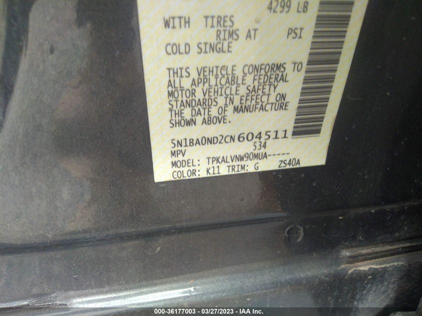 2012 Nissan Armada Sl VIN: KMHCM3AC6BU195430 Lot: 36177003