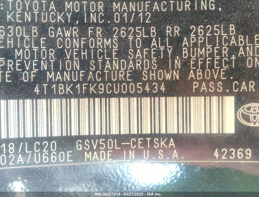 4T1BK1FK9CU005434