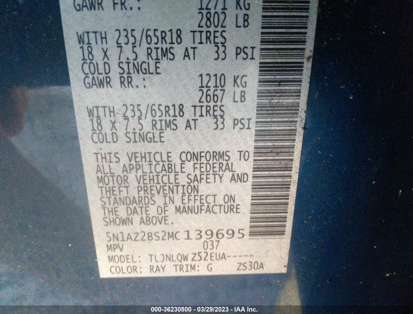 5N1AZ2BS2MC139695