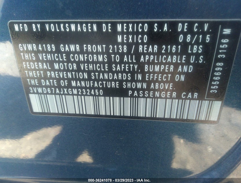 3VWD67AJXGM232450