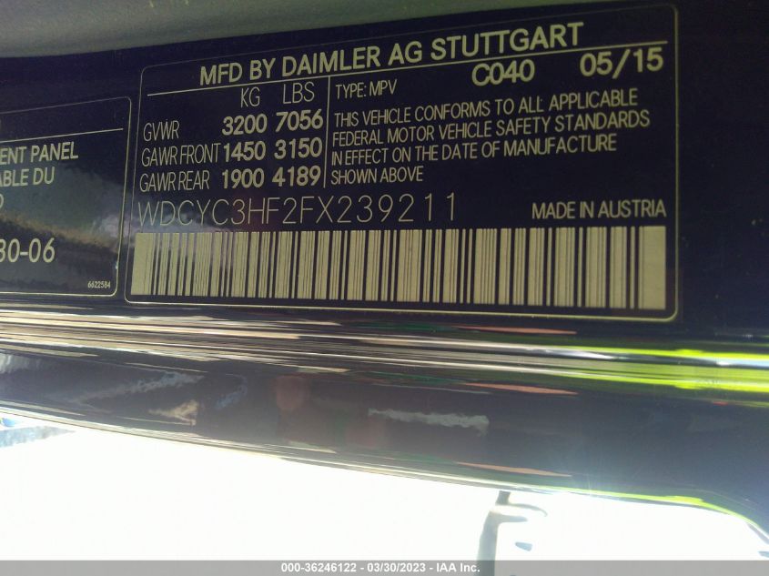 VIN WDCYC3HF2FX239211 2015 Mercedes-Benz G-Class, G... no.9