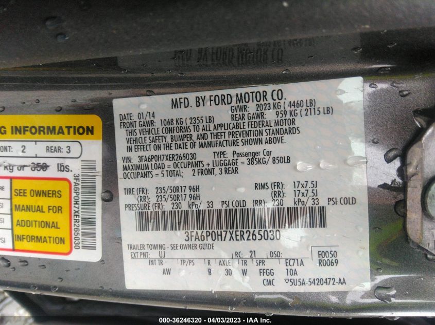 3FA6P0H7XER265030 2014 Ford Fusion Se