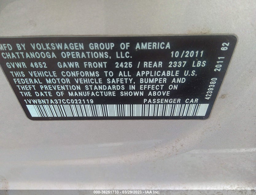 1VWBN7A37CC022119