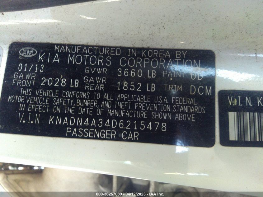 KNADN4A34D6215478 2013 Kia Rio Ex