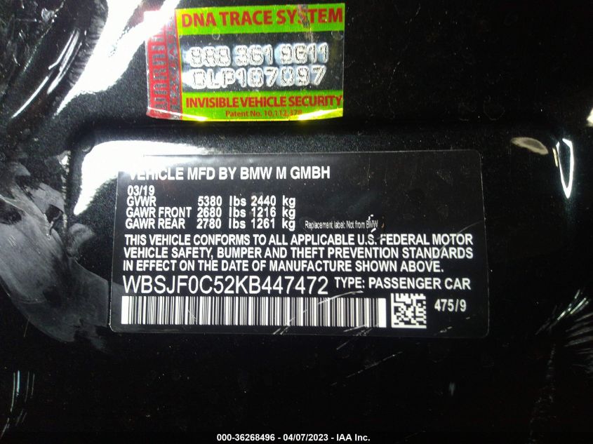 2019 BMW M5 - WBSJF0C52KB447472