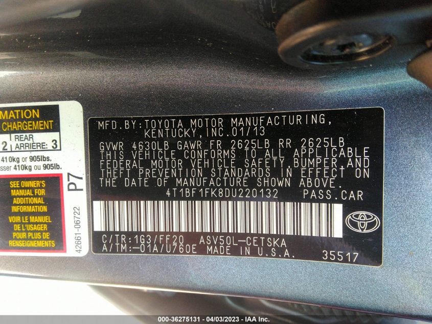 4T1BF1FK8DU220132 2013 Toyota Camry Se