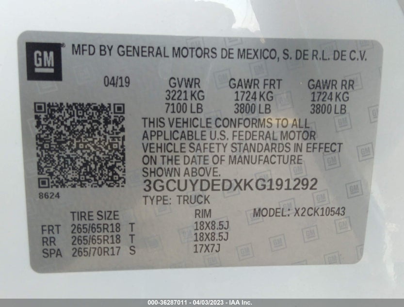3GCUYDEDXKG191292