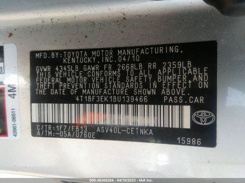 4T1BF3EK1BU139466 2011 Toyota Camry Le