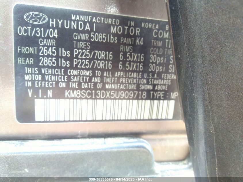 KM8SC13DX5U909718 2005 Hyundai Santa Fe Gls