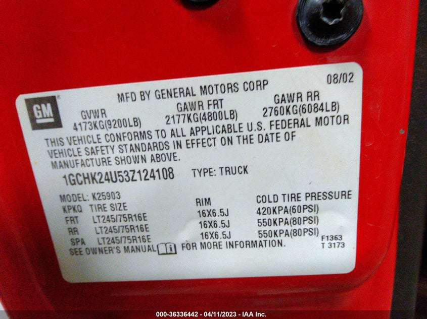 1GCHK24U53Z124108 2003 Chevrolet Silverado 2500Hd Ls