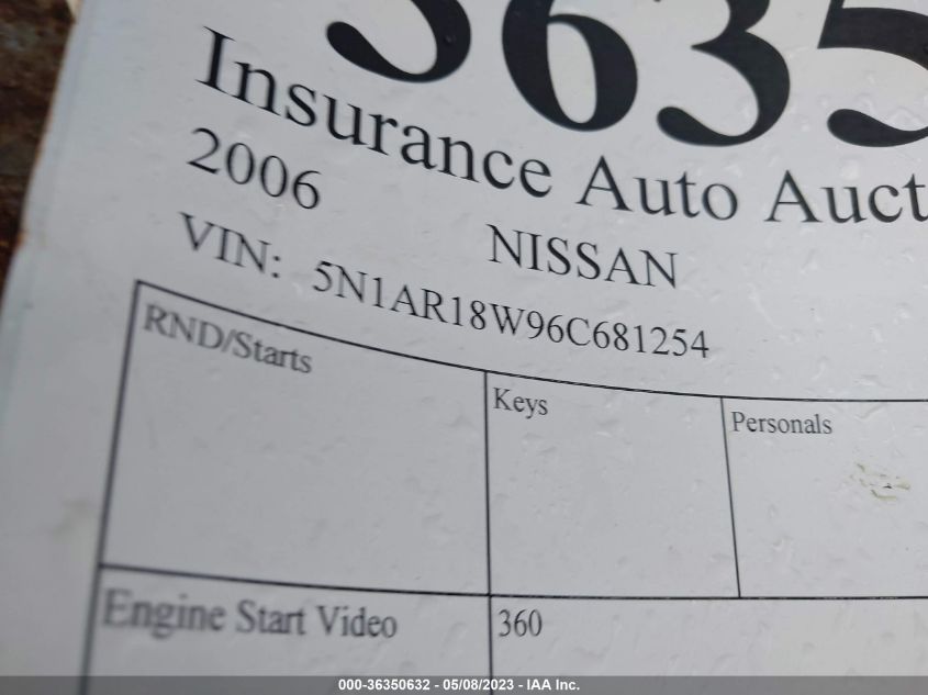 5N1AR18W96C681254 2006 Nissan Pathfinder S