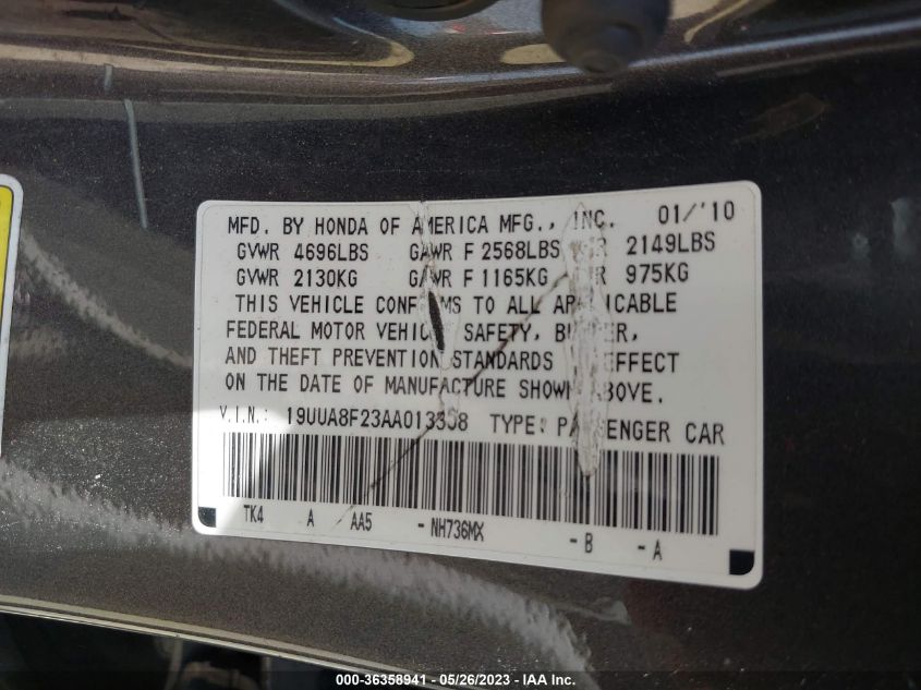 19UUA8F23AA013358 2010 Acura Tl 3.5