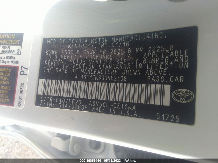 4T1BF1FK6GU562408 2016 Toyota Camry Se