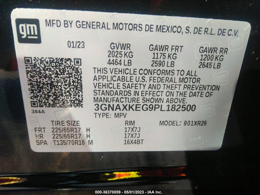 2023 CHEVROLET EQUINOX VIN: 3GNAXKEG9PL182500