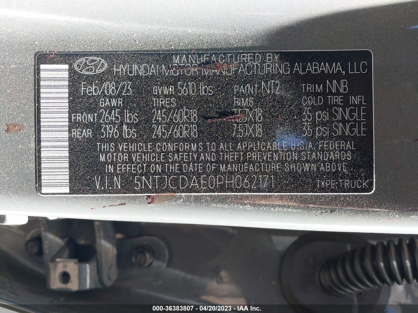 VIN 5NTJCDAE0PH062171 2023 HYUNDAI SANTA CRUZ SEL