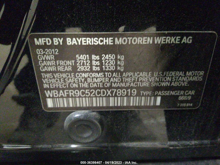 2012 BMW 550I VIN: WBAFR9C52CDX78919 Lot: 38503862