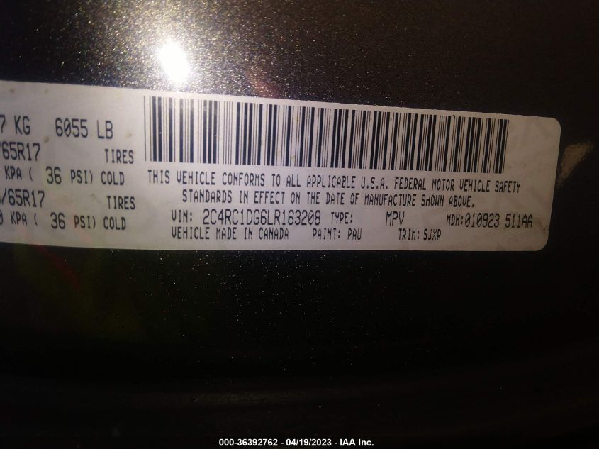 2020 Chrysler Voyager Lxi VIN: 2C4RC1DG6LR163208 Lot: 36392762