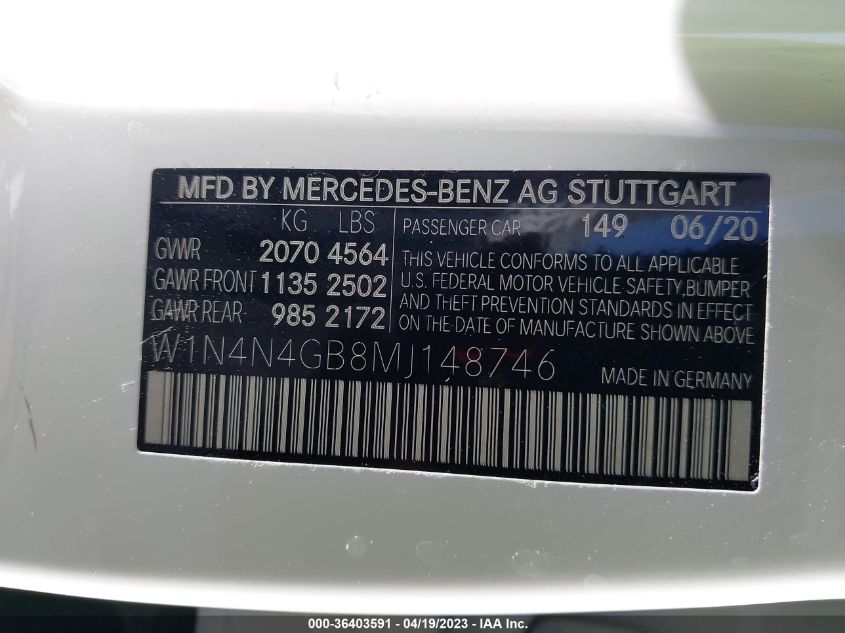 W1N4N4GB8MJ148746 2021 Mercedes-Benz Gla 250