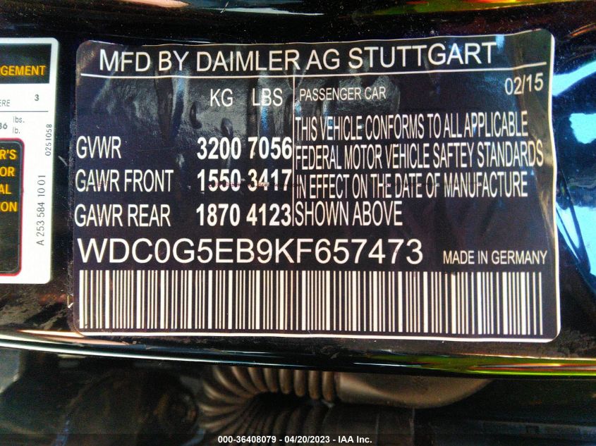 WDC0G5EB9KF657473 2019 Mercedes-Benz Glc 350E