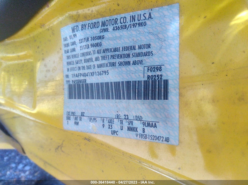 1FAFP4041XF136795 1999 Ford Mustang