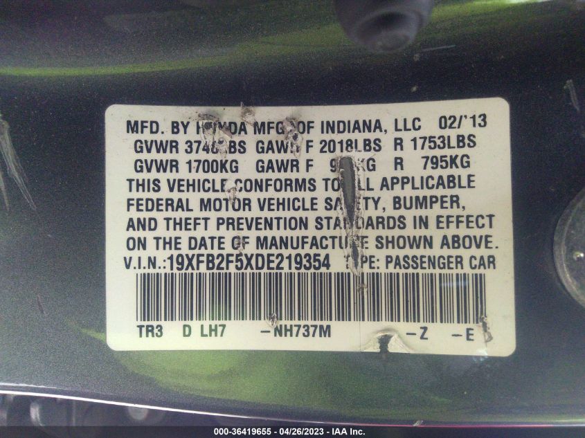 19XFB2F5XDE219354 2013 Honda Civic Lx