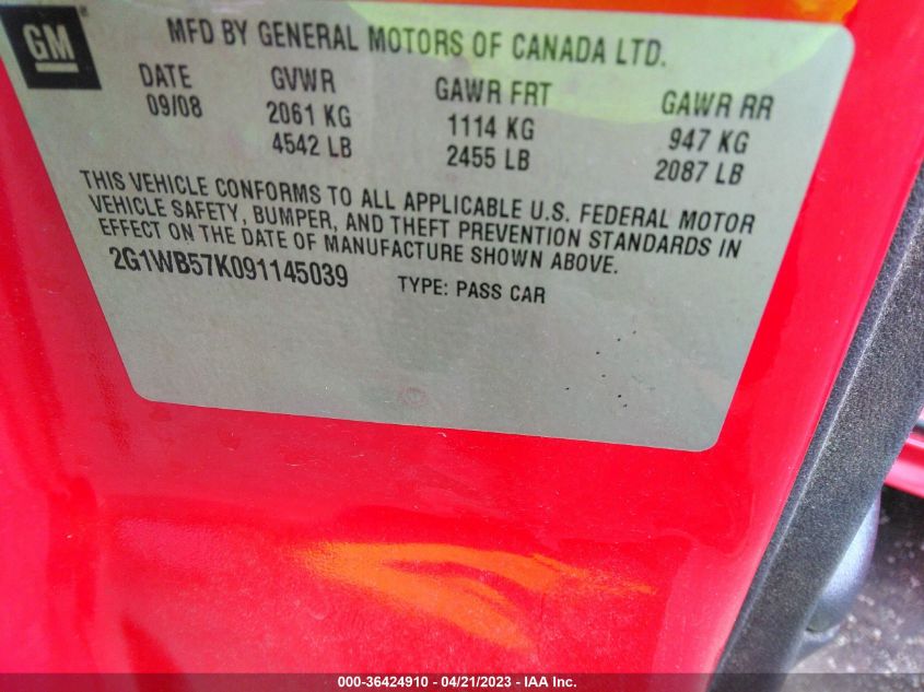 2009 Chevrolet Impala Ls VIN: 2G1WB57K091145039 Lot: 36424910