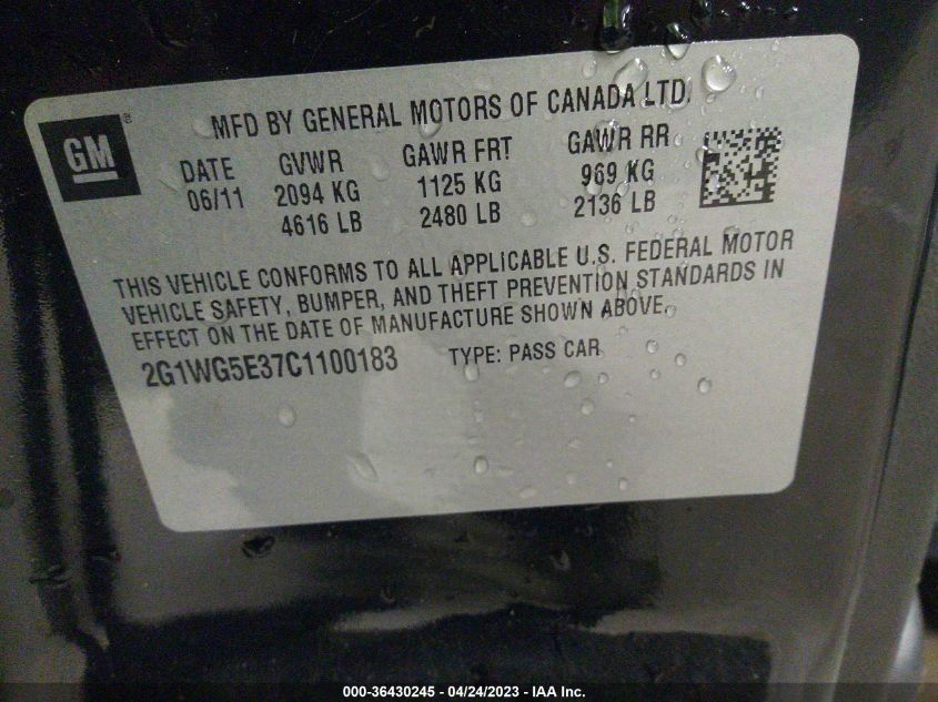 2G1WG5E37C1100183 2012 Chevrolet Impala Lt