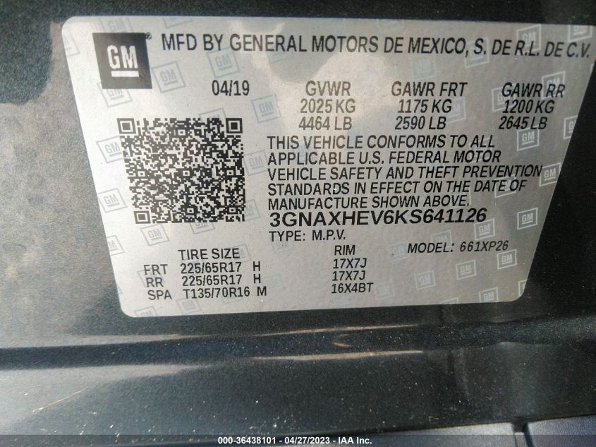 3GNAXHEV6KS641126 2019 Chevrolet Equinox Ls