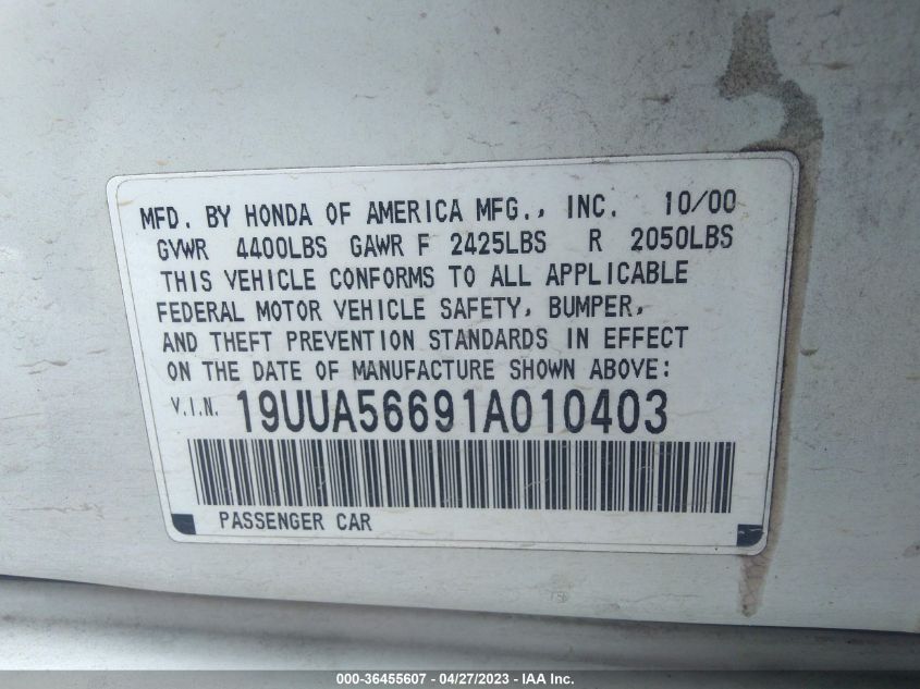 2001 Acura Tl 3.2 (A5) VIN: 19UUA56691A010403 Lot: 36455607