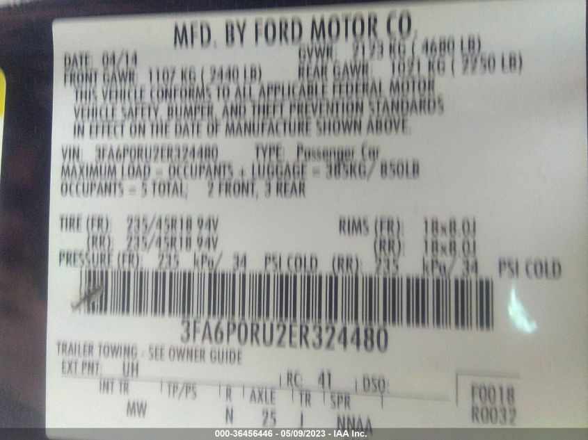 3FA6P0RU2ER324480 2014 Ford Fusion Hybrid Titanium